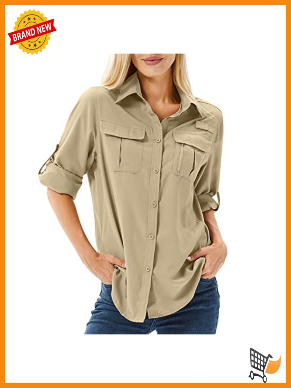 Women's UPF 50 Long Sleeve Button Down Safari Fishing Hiking Shirt